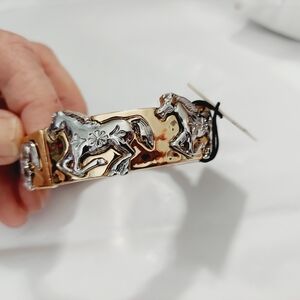 NWT Piper K Silver And Gold Bangle Bracelet With Horses